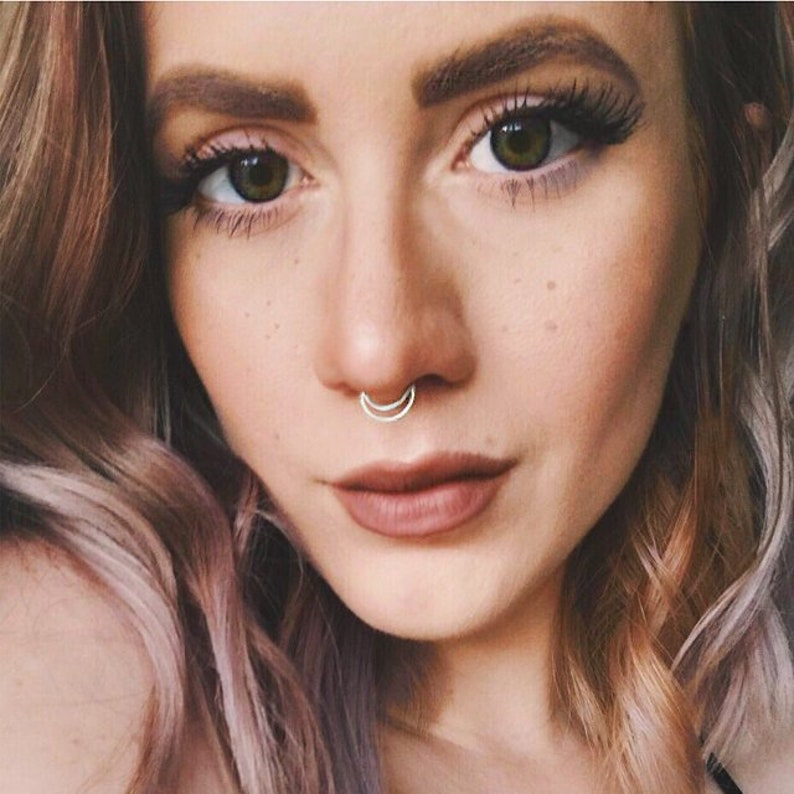 Silver Septum Ring, Rose Gold Septum, Real or Fake Septum Hoop, 14k Gold Septum Piercing Ring, Moon Nose Ring, Small Tribal Septum Ring 