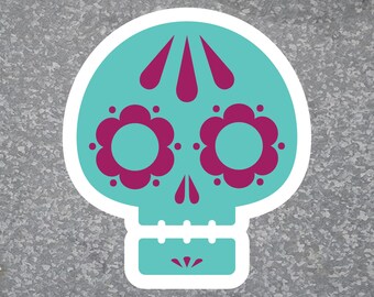 Pegatina de cráneo de azúcar (Teal/Púrpura)