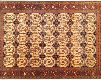 Antique Decorative Oriental Carpet, in Small Size, with Repeating Ivory Circle Design