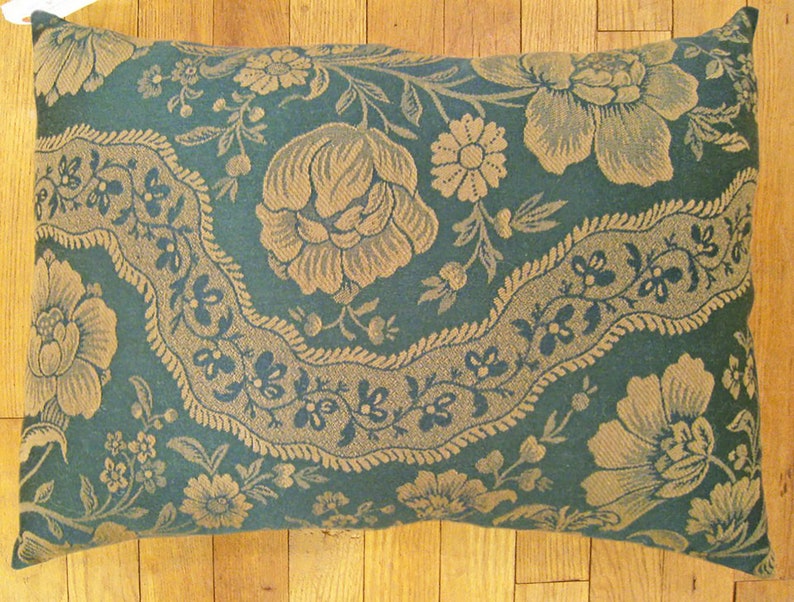 Vintage Decorative Pillow with Floral Chinoiserie size 1'9 x 1'3 image 2