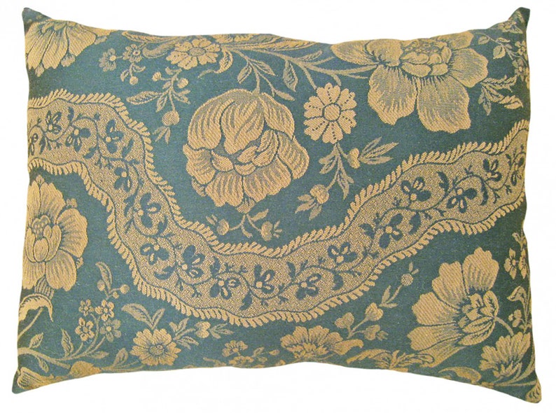 Vintage Decorative Pillow with Floral Chinoiserie size 1'9 x 1'3 image 1