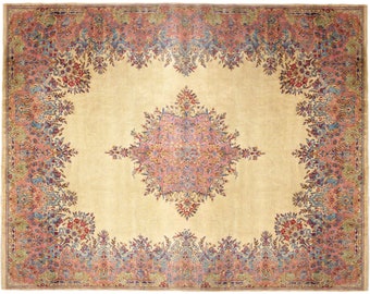 Vintage Traditional Oriental Floral Rug, Room Size, with a Central Medallion