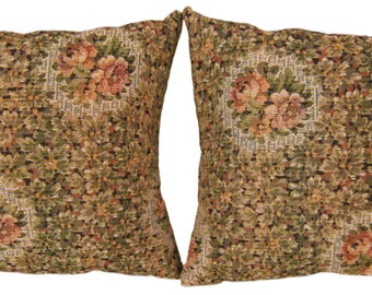 A pair of antique jacquard tapestry pillows ; size 2'0” x 1'8” each