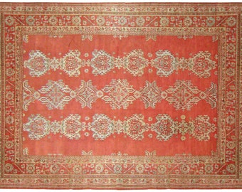 Antique Hand-Knotted Turkish Oushak Oriental Carpet