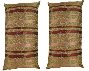 Pair of vintage Decorative Chinoiserie Pillows with Stripes; size 34" x 18" (2'10" x 1'6") pair