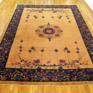 Antique Chinese Oriental Rug, in Room Size, W Chinese Motifs and Flowers image 2