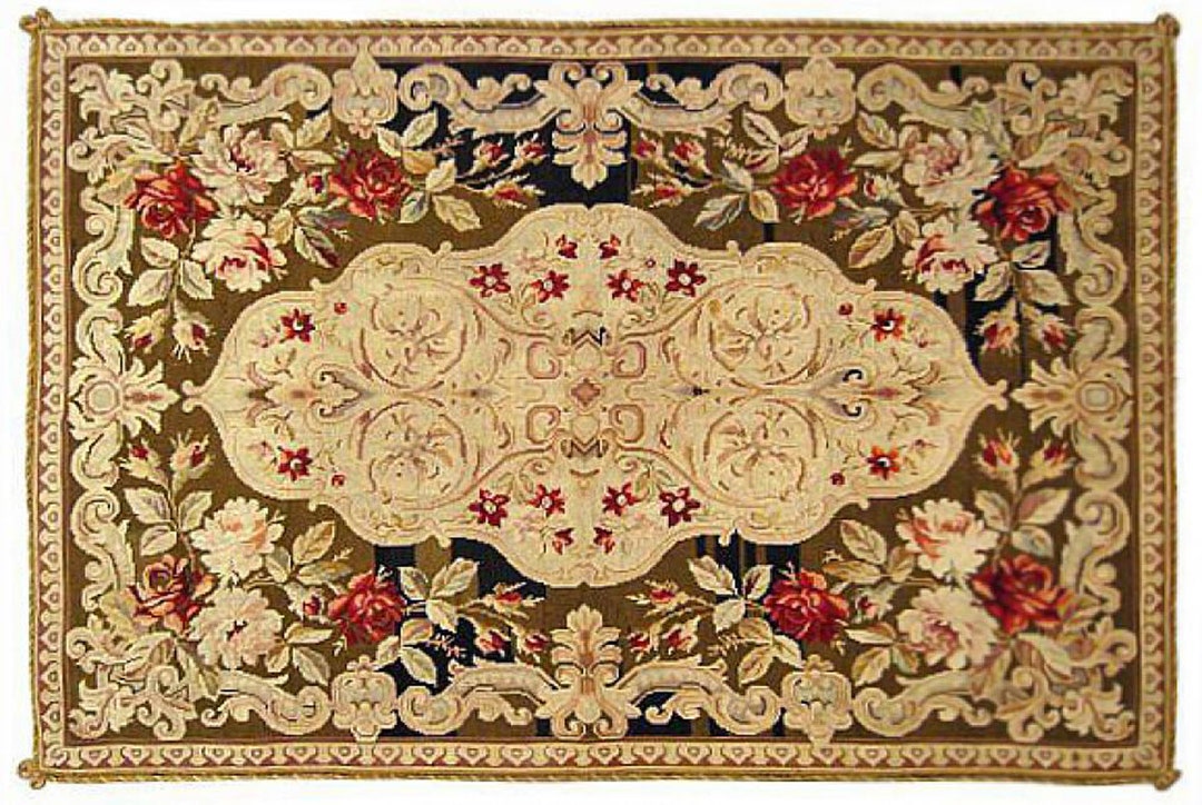 Antique Portuguese Needlepoint Rug, Flat-weave, With Floral Medallion ...