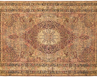 Antique Traditional Oriental Floral Carpet, in Room Size, with Central Medallion