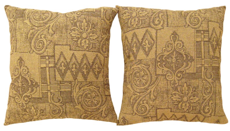 A pair of vintage Floro-geometric fabric pillows size 1'8 x 1'6 Each image 1