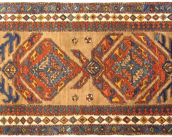 Antique Traditional Geometric Oriental Rug, in Small Runner Size, circa 1900