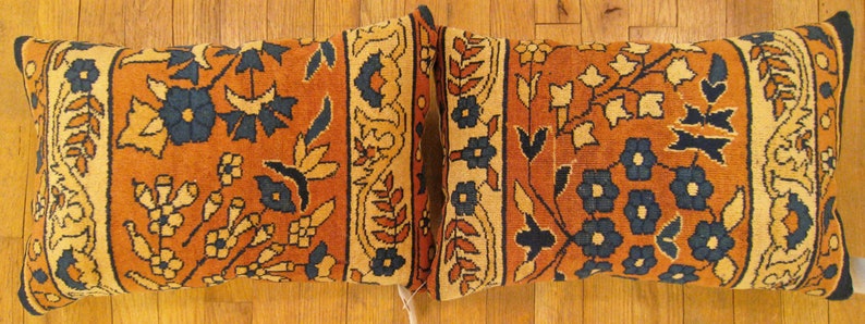 A Pair of Antique Indian Agra rug pillows size 1'8 x 1'2 Each image 2