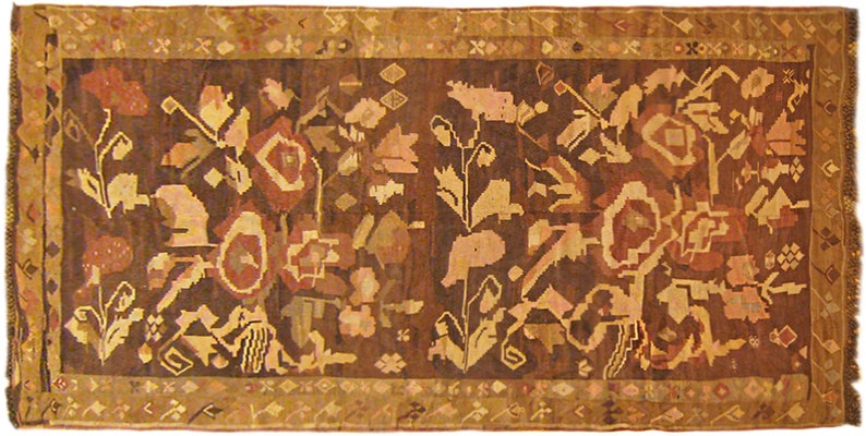 Vintage Bessarabian Kilim Rug, in Gallery Size, with Stylized Foliate Design image 1