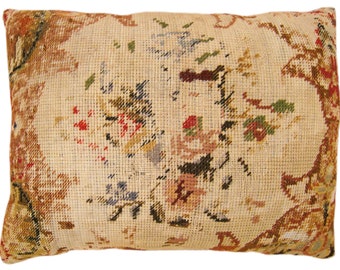 Antique Decorative English Needlepoint Pillow, size  1'10" x 1'6"