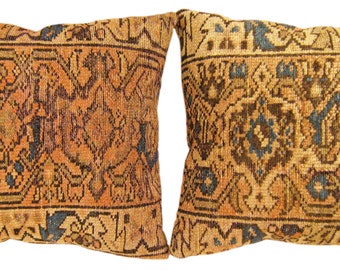 A pair of Antique Traditional Geometric Rug Pillows ; size 1'8” x 1'4” each
