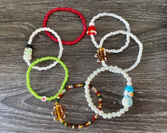 Pulsera de pan de jengibre / Pulsera de vacaciones / Pulsera de muñeco de nieve / Pulsera de Santa / Pulsera Grinch / Pulsera de Navidad