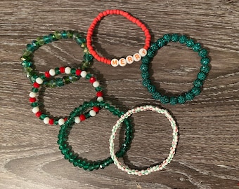 Pulsera navideña / Pulsera roja y verde / Pulsera de Navidad