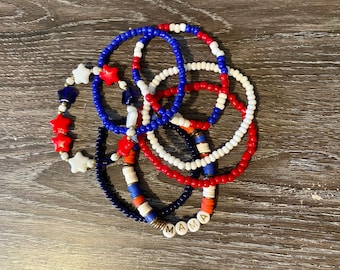 Patriótica/ Estrella/ Pulseras Rojas, Blancas y Azules/Americana/