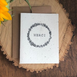 Merci Card - with Plantable Wildflower Seed Paper | Hand Drawn, Pen & Ink Note Card