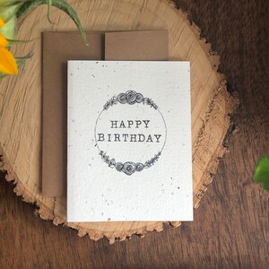 Carte d’anniversaire heureux - avec papier de graines de fleurs sauvages plantables | Carte de note à la main, stylo et encre