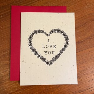Je t'aime - Carte de Saint-Valentin - Carte de graines à planter - Carte de correspondance vierge en papier de graines de fleurs sauvages avec enveloppe