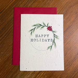 Carte Joyeuses Fêtes - avec du papier de graines de fleurs sauvages à planter | Carte de correspondance dessinée à la main, plume et encre