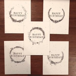 Paquet de 5 - Anniversaire - Carte de graines de fleurs sauvages - Carte de correspondance dessinée à la main, plume et encre