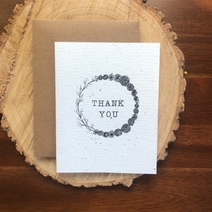 Carte de remerciement – avec papier de graines de fleurs sauvages plantables | Carte de note dessinée à la main, stylo et encre