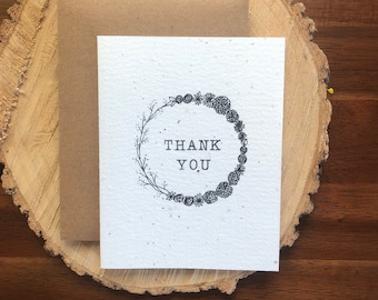 Thank You Card - with Plantable Wildflower Seed Paper | Hand Drawn, Pen & Ink Note Card