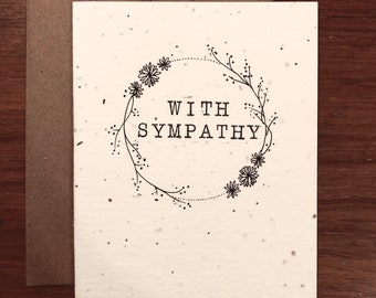With Sympathy Card - with Plantable Wildflower Seed Paper| Hand Drawn, Pen & Ink Note Card