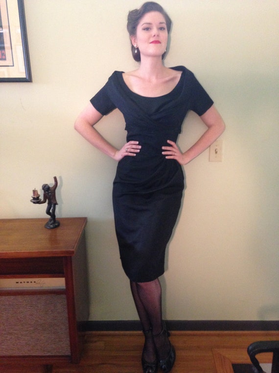 1950s Lord and Taylor black cocktail dress.