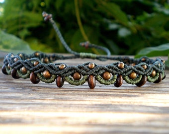 macrame anklet festival wood brass