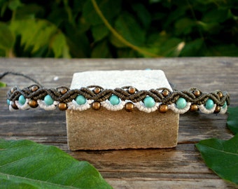 enkelbandje macrame gevlochten met kralen, boho enkelbandje
