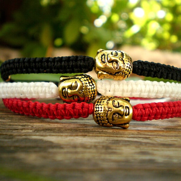 bracelet macramé tête de bouddha, bracelet de prière, bracelet avec breloque bouddha doré, bijoux zen, cadeau de professeur de yoga, cadeaux de méditation pour elle