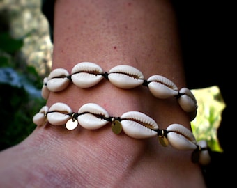 Tobillera de concha de cauri: pulsera de tobillo bohemia de playa con dijes de monedas de oro