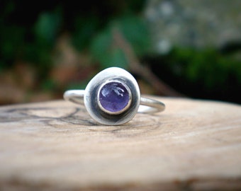 silver ring with Amethyst gemstone small abstract