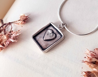 sterling silver necklace square heart pendant