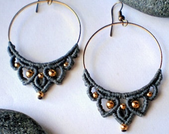 boho macrame hoop earrings, micromacrame jewelry