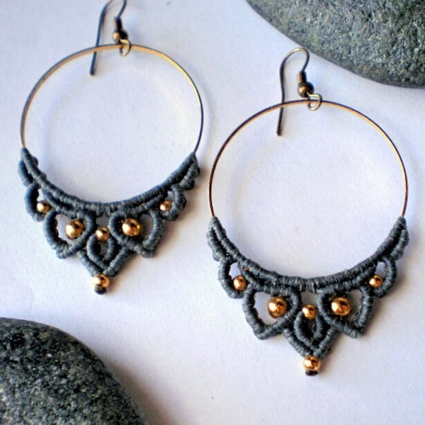 boucles d'oreilles boho macramé, bijoux micromacrame