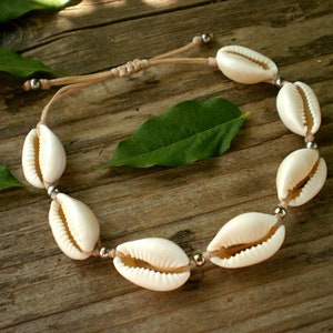 cowrie shell bracelet, seashell beach jewelry. natural sea shell accessories adjustable. hawwai delicate boho wedding gift for bridesmaid image 4