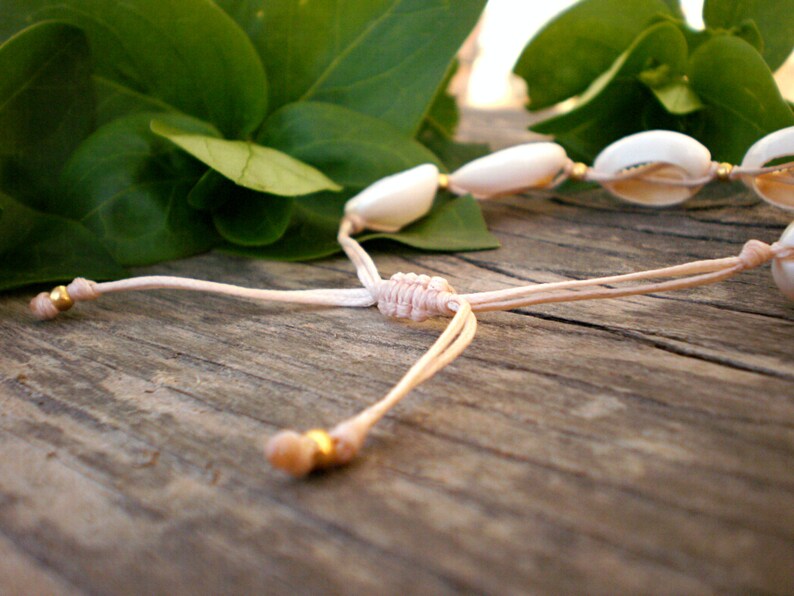 cowrie shell bracelet, seashell beach jewelry. natural sea shell accessories adjustable. hawwai delicate boho wedding gift for bridesmaid image 3