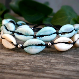 Blue Cowrie Shell Anklet: Adjustable Boho Beach Foot Jewelry