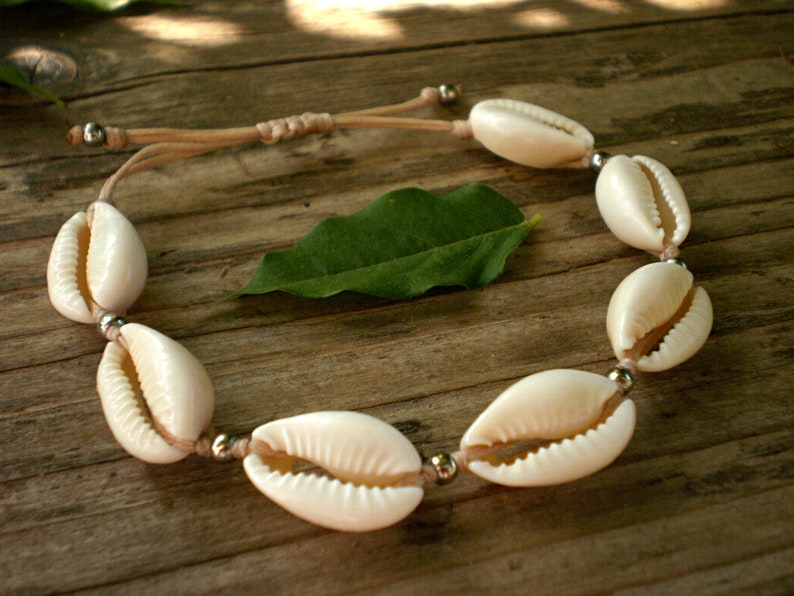 cowrie shell bracelet, seashell beach jewelry. natural sea shell accessories adjustable. hawwai delicate boho wedding gift for bridesmaid image 5