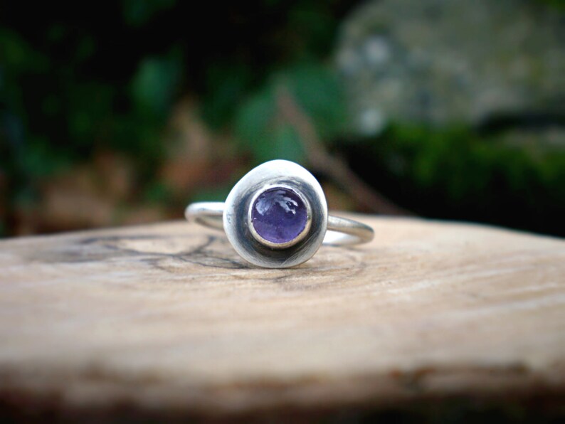 silver ring with Amethyst gemstone small abstract image 1