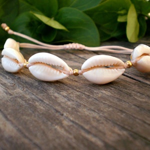 cowrie shell bracelet, seashell beach jewelry. natural sea shell accessories adjustable. hawwai delicate boho wedding gift for bridesmaid image 1