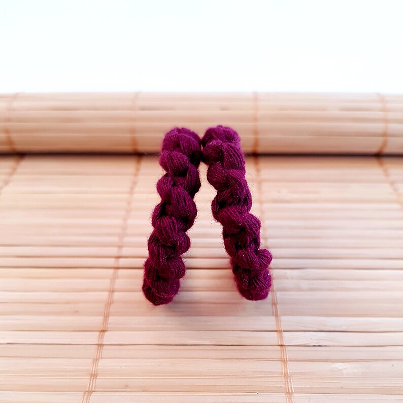 macrame hoops, burgundy earrings, bohemian style, cotton fiber eco friendly jewelry, bohemian style handmade gifts for her, stainless steel image 2