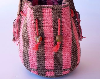 crossbody bag crochet, cotton shoulder bag, medium size purse with loom strap