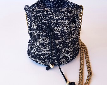crochet shoulder bag, small evening pouch with chain