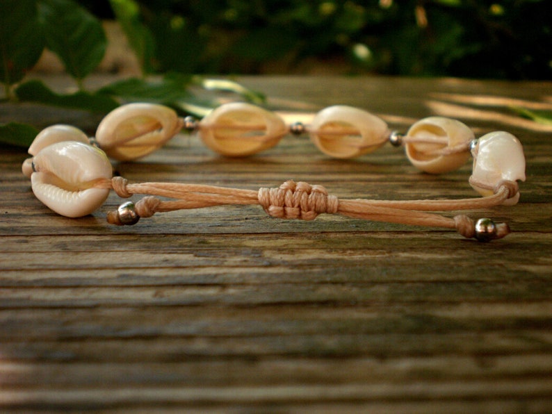 cowrie shell bracelet, seashell beach jewelry. natural sea shell accessories adjustable. hawwai delicate boho wedding gift for bridesmaid image 6