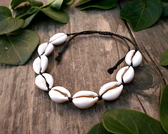 Tobillera Cowrie Shell Macramé ajustable
