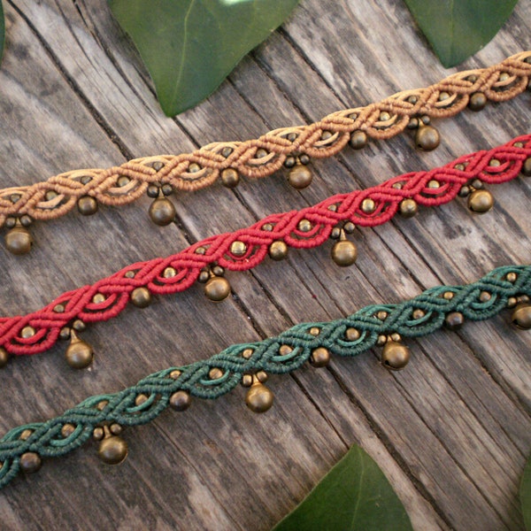 ベル付きマクラメアンクレット、編み込みアンクレット